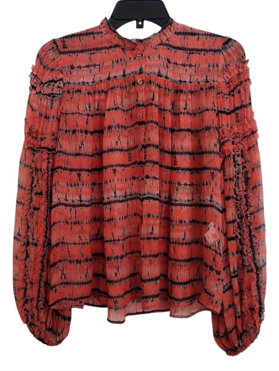 Ulla Johnson Tops - Ulla Johnson Mari Silk Blouse In Chili Tie Dye Orange Red Black Size 2